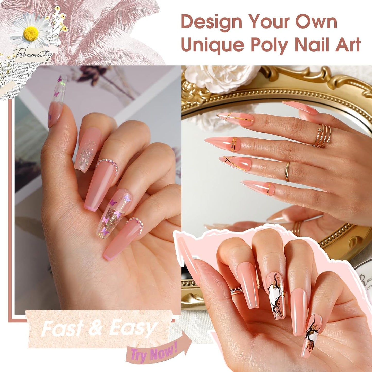 ROSALIND Pink Poly Nail Gel, 60ml Extension Gel for Nail Art Poly, Natural Color Builder Pink Gel Poly Extension Easy to DIY Use at Home Need UV Lamp
