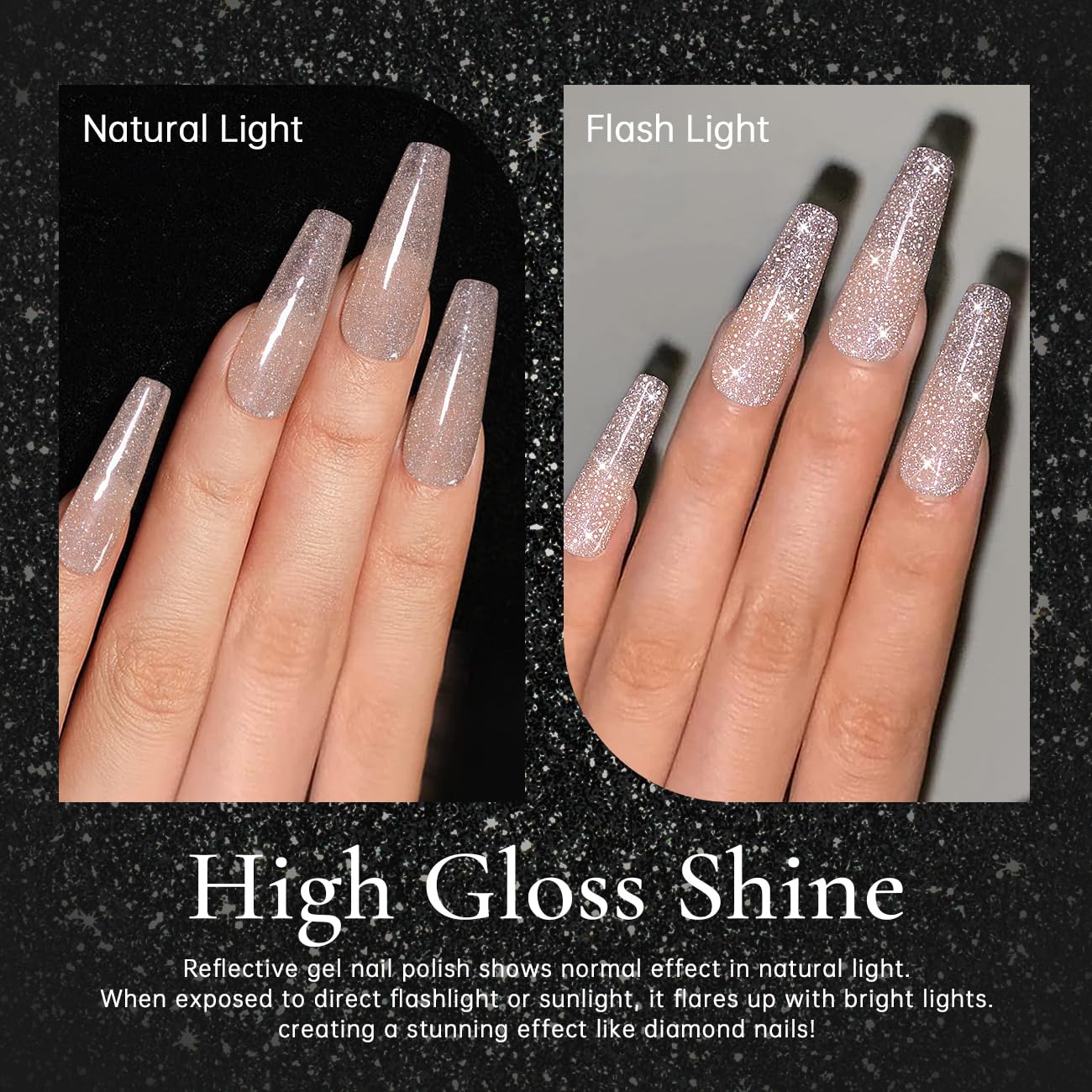 RARJSM Reflective Glitter Gel Nail Polish Nude Light Brown Pink Sheer Jelly Gel Polish Flash Diamond Sparkle Rainbow Silver Shimmer Soak off Curing Requires 15ml Single Bottle for Home Salon