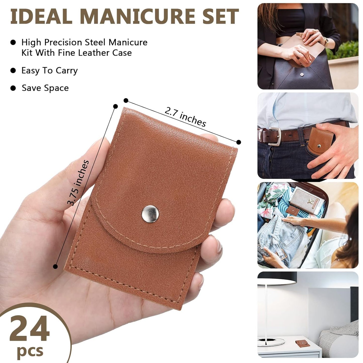 Lasnten 24 Set Christmas Manicure Set Bulk Nail Clippers Grooming Nail Kit Stainless Steel Professional Pedicure Kit Pedicure Tools with Travel Case Gifts for Xmas Men Women(4 in 1,Brown)