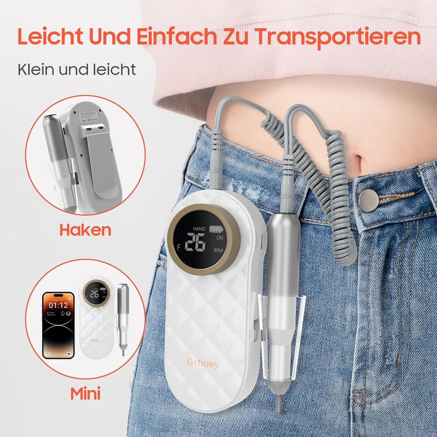 Electric Nail Drill, 35000RPM Nail Drill, Professional Rechargeable Nail File for Acrylic Nails Gel Polishing Removing,Efile Nail Kit for Manicure Salon Home