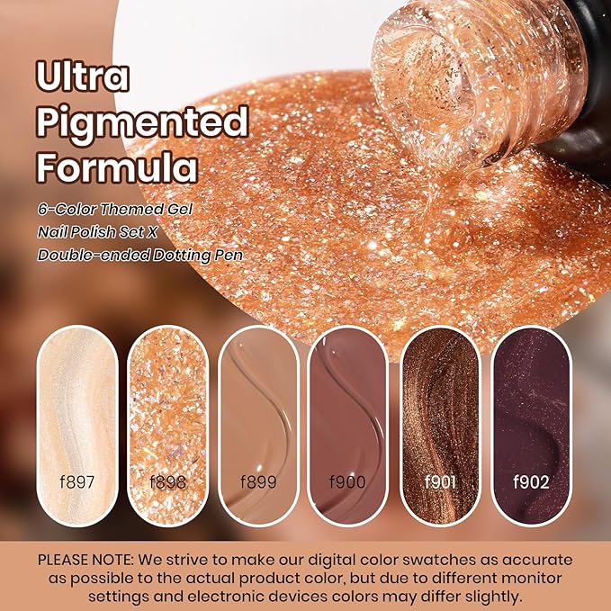 beetles Gel Polish Brownie Bliss - Fall Gel Nail Polish Set Light Dark Brown 6 Colors Nail Kit Pearl Shimmering Soak Off UV LED Lamp Needed Manicure DIY Home Gift for Women Girls