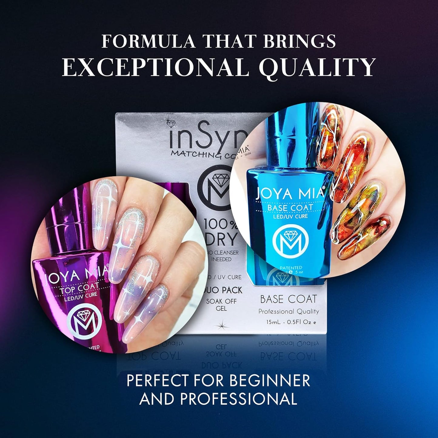 JOYA MIA Gel Polish Set – Base & Top Coat, No Wipe, Soak-Off, 15ml Each, Long-Lasting, High-Gloss, Super Adhesive