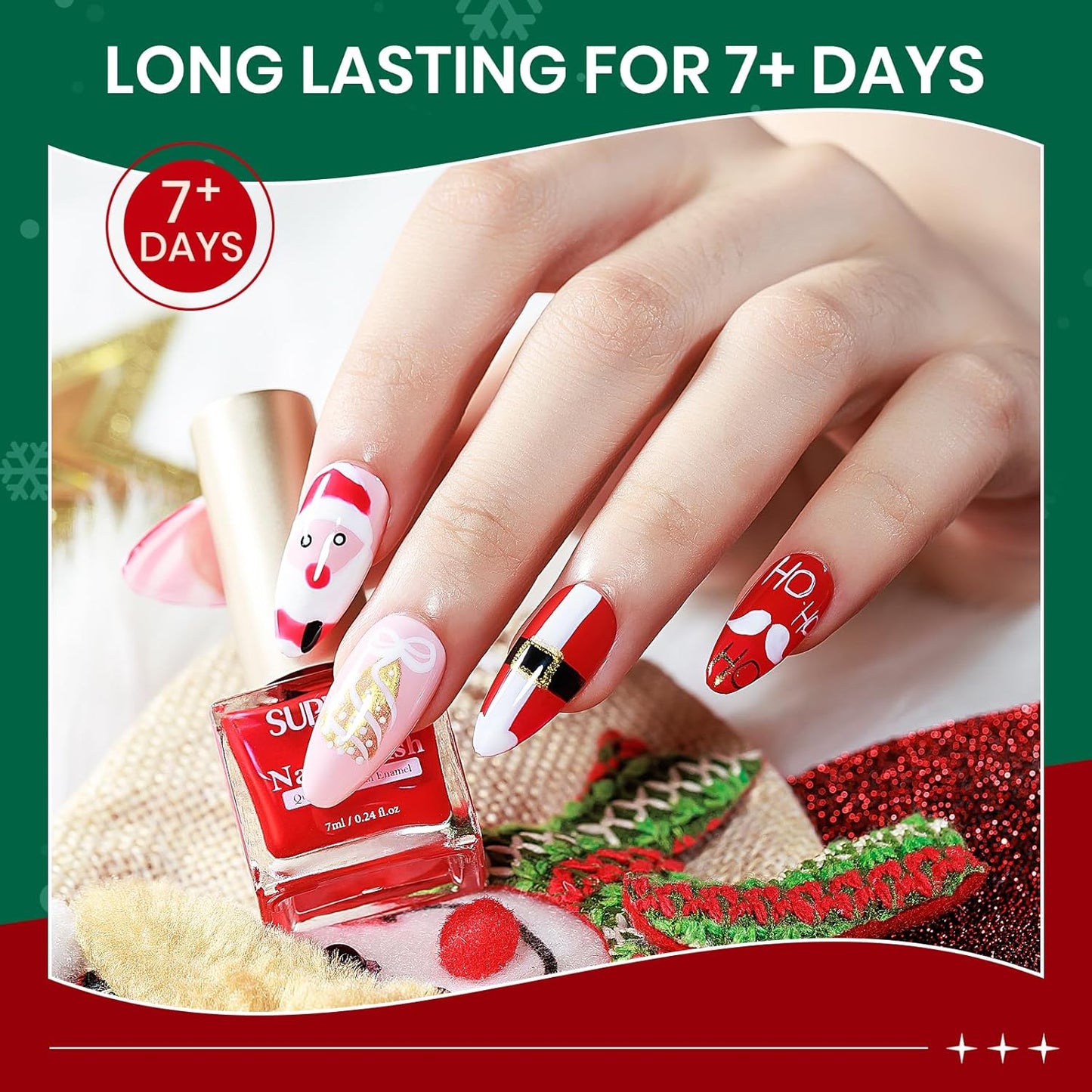 Christmas Nail Polish Set, 6 Colors Red Green Gold Silver Mini Nail polish Non Gel, Quick Dry Fast Drying Fingernail Lacquer for Women Girls Christmas Manicure Salon DIY Home