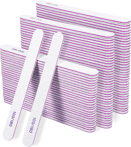150 Pcs 100/180 Grit Nail Files, Double Sided Emery Boards, Washable Reusable Nail Buffers, Manicure Tools for Natural Acrylic Toenails Home and Salon Use