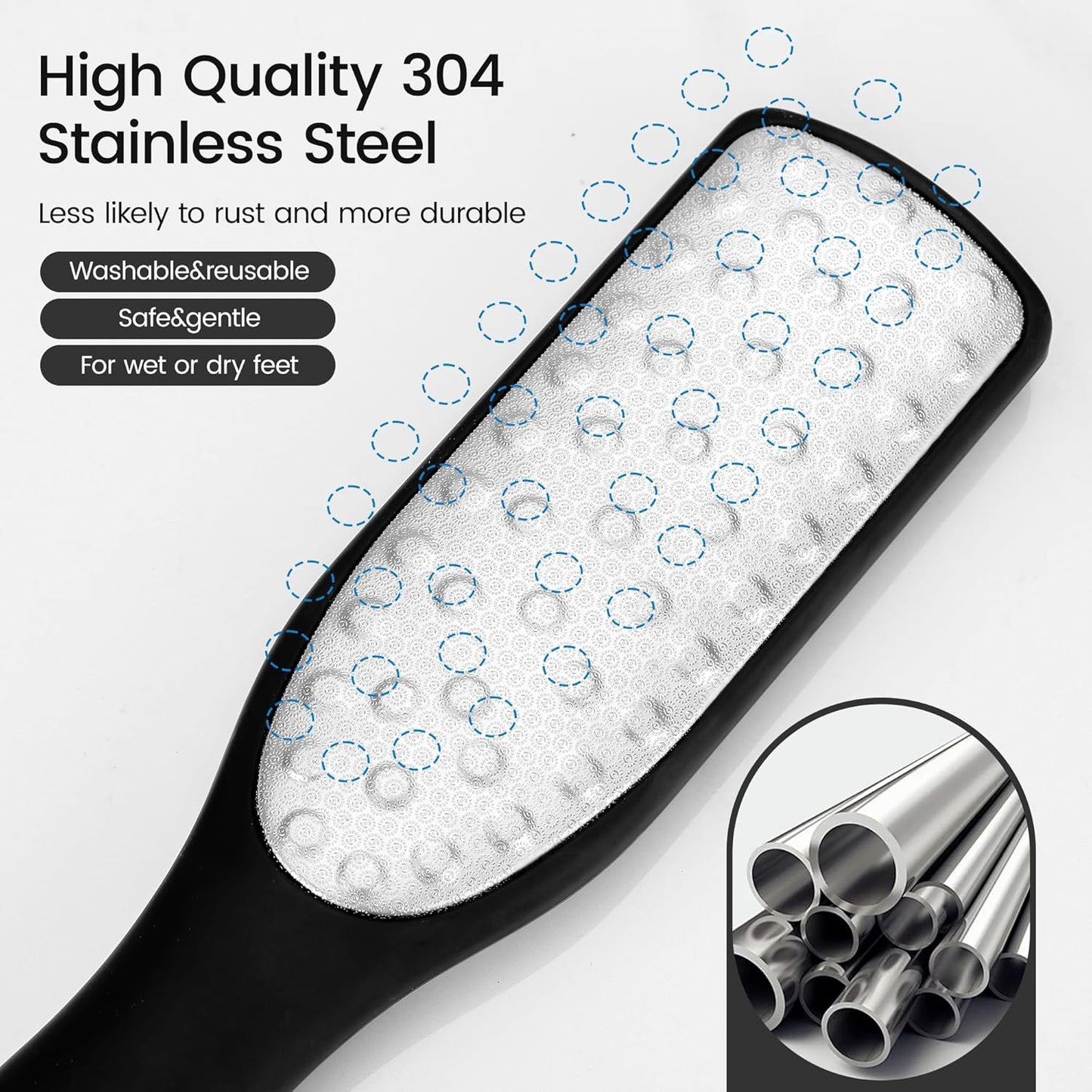 YTD likomey Coarse Fine Double Sided Foot File,Super Durable Stainless Steels Foot Scrubber,for Wet or Dry Feet Callus Dead Skin Hard Skin Pedicure Remover Tool with Built-in Mini File