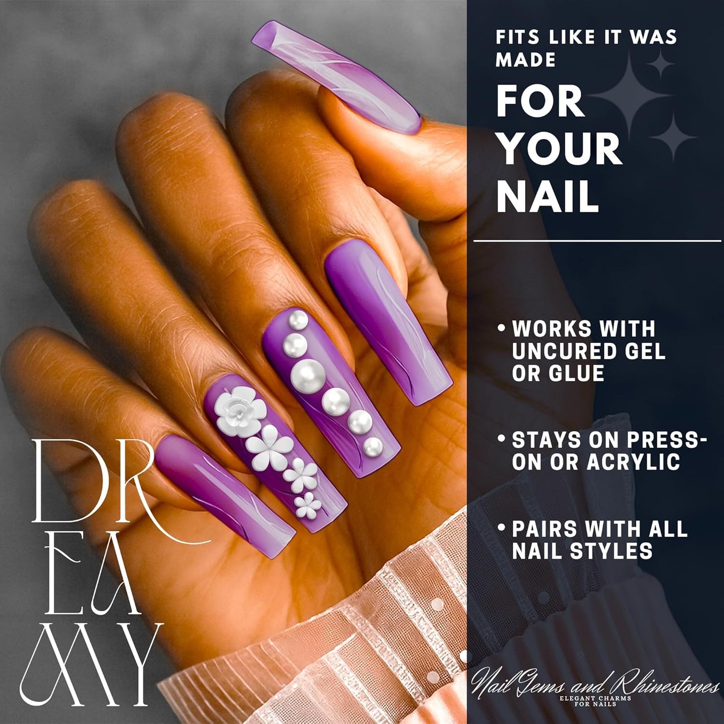 Rhinestones for Nails – Bow Nail Charms 520 Pcs Set with Gems, Butterfly Charms, 3D Flowers & Сrystals – Alloy Jewels for Nail Art, DIY Decorations, Weddings, Party Manicures & Creative Y2K Designs