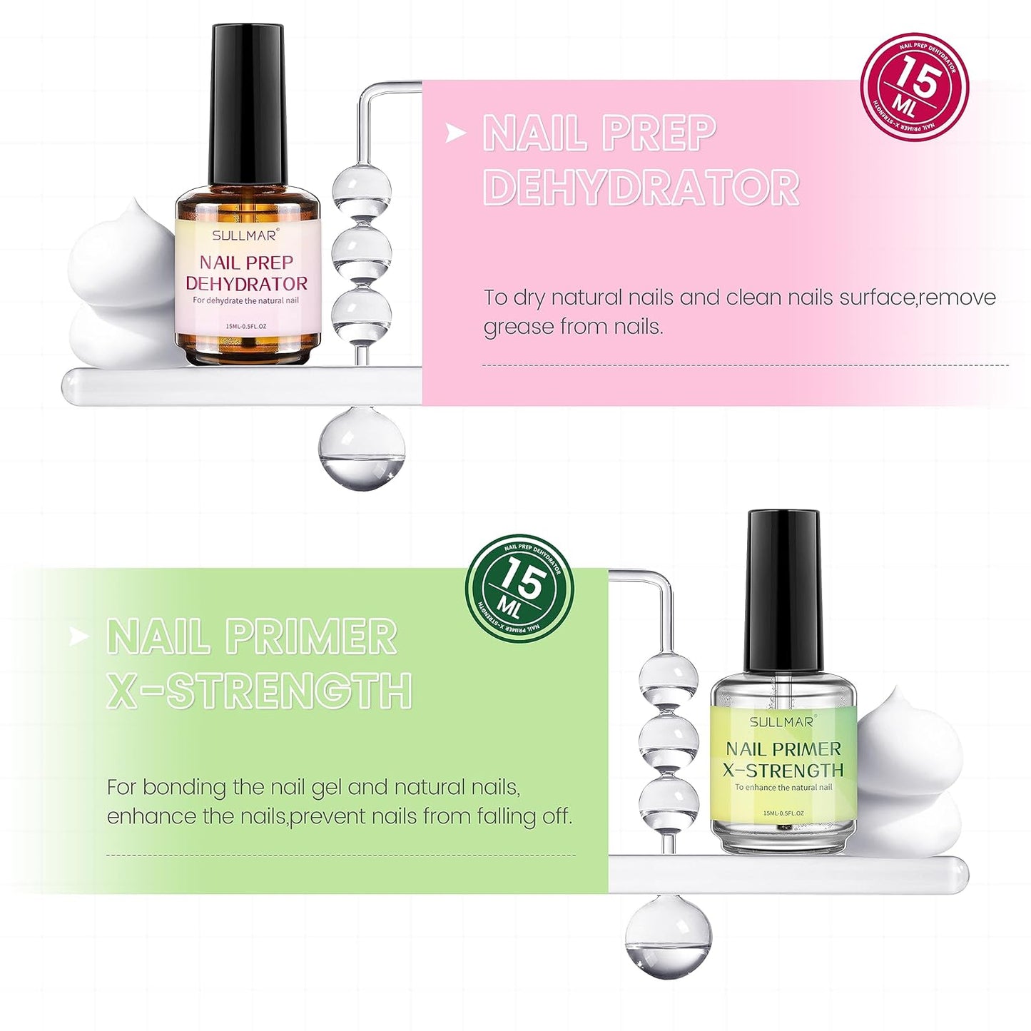 Nail Prep Dehydrator & Nail Primer X-Strength Kit, Profession Nail System Enhance Nail Bonding for Acrylic Nails