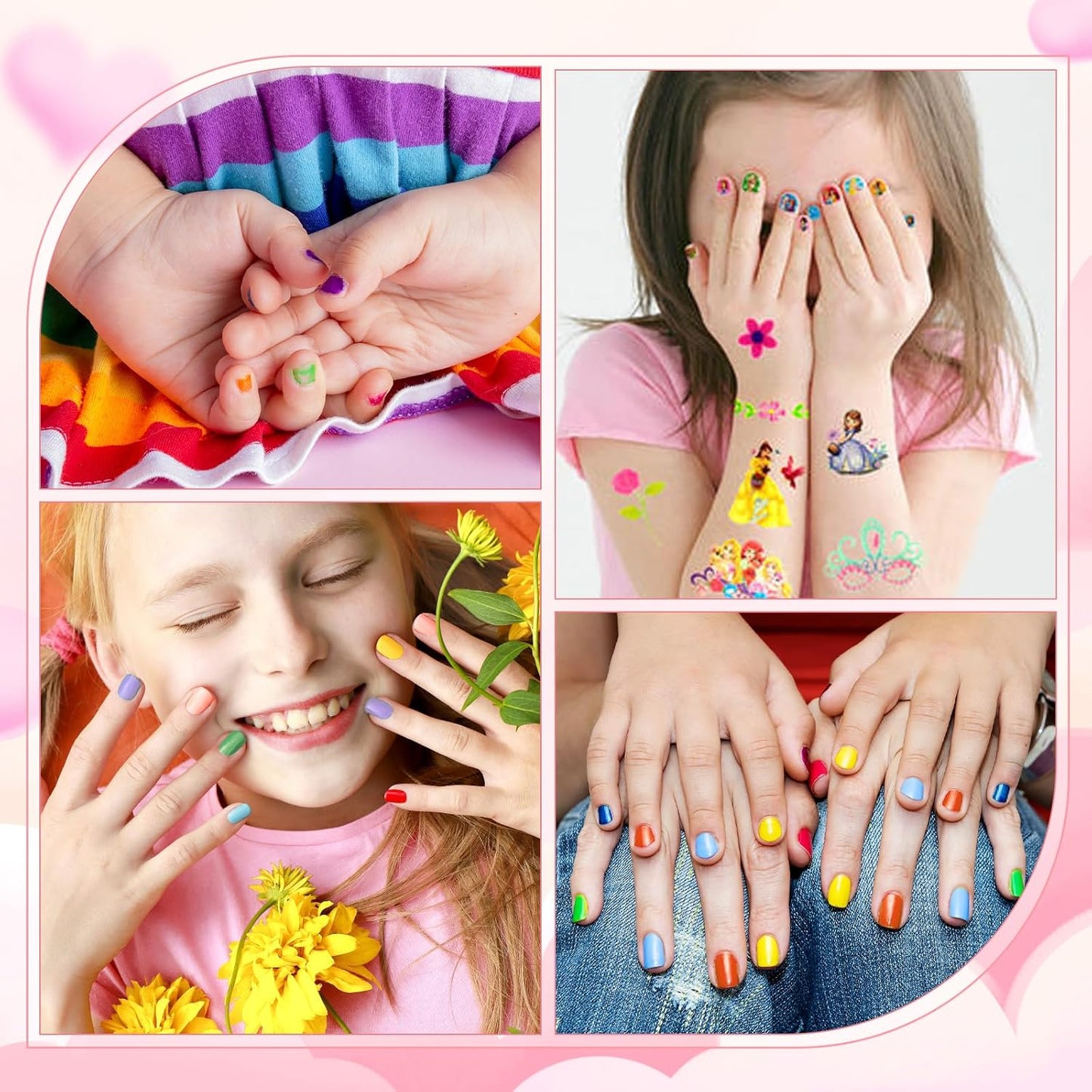 Kids Nail Polish - 100% Non Toxic Peel - Off Water-Based Quick Dry Nail Polish for Toddler 7 Candy Colors With Sticker for Girls Ages 3+