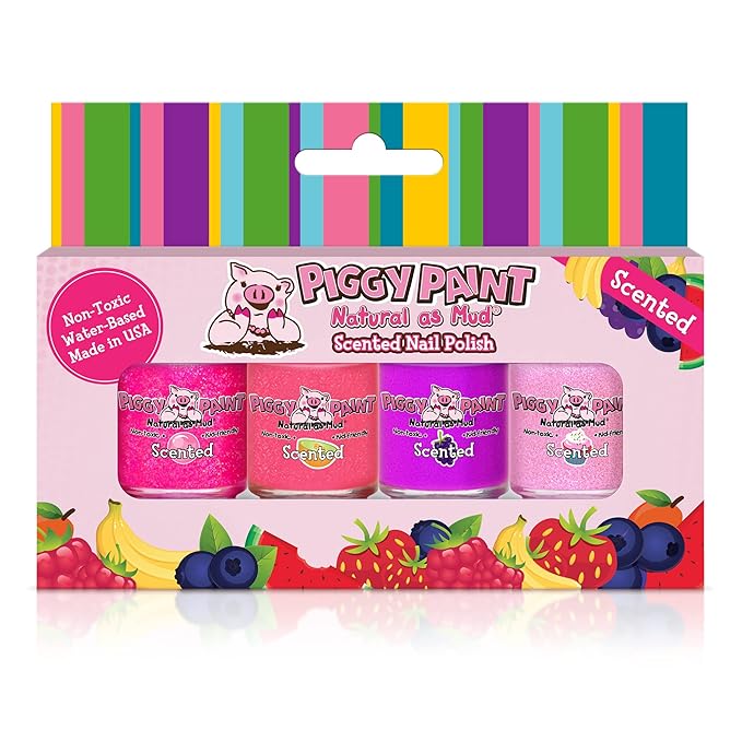 Piggy Paint | 100% Non-Toxic Girls Nail Polish | Safe, Cruelty-free, Vegan, & Scented for Kids | Scented Lucky Lollipop (4 Pack Kit)