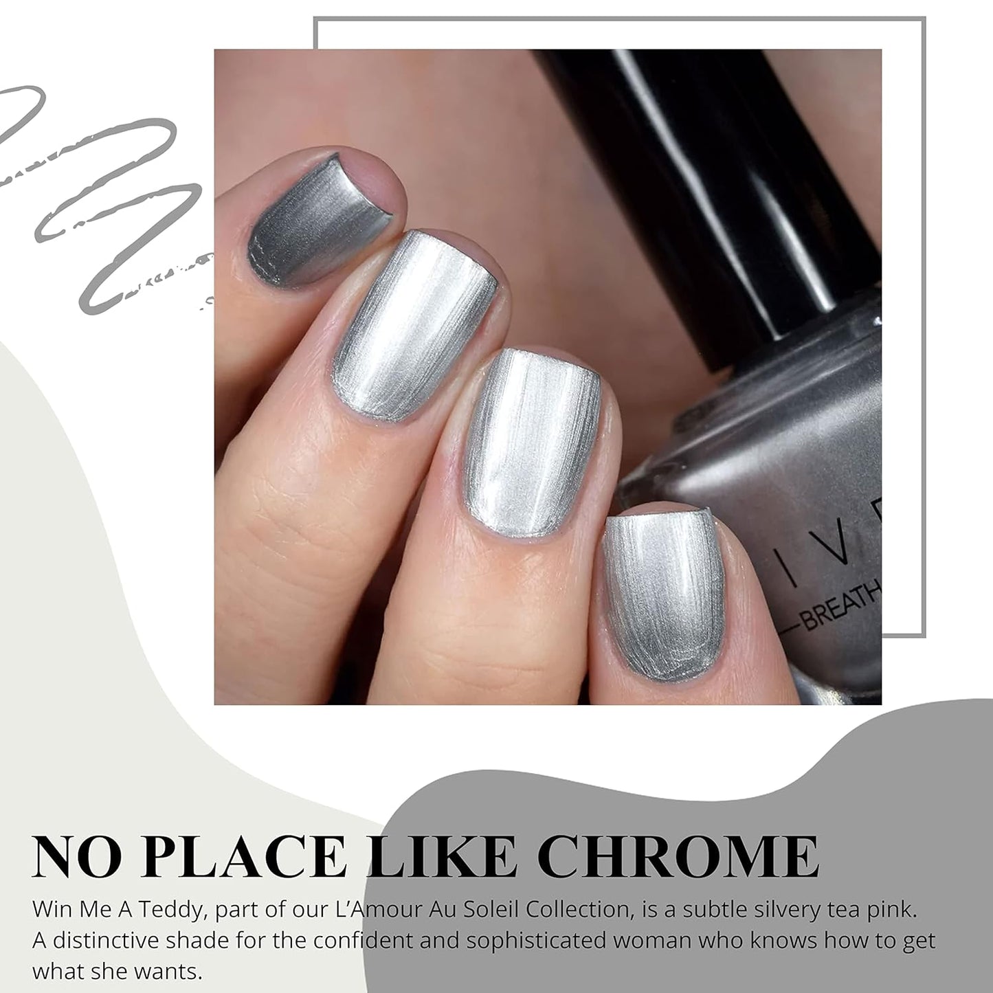 VIVRE Cosmetics Quick Dry Shiny Halal Nail Polish - Vegan, Non Toxic, Long Lasting, Breathable & Water Permeable - No Place Like Chrome