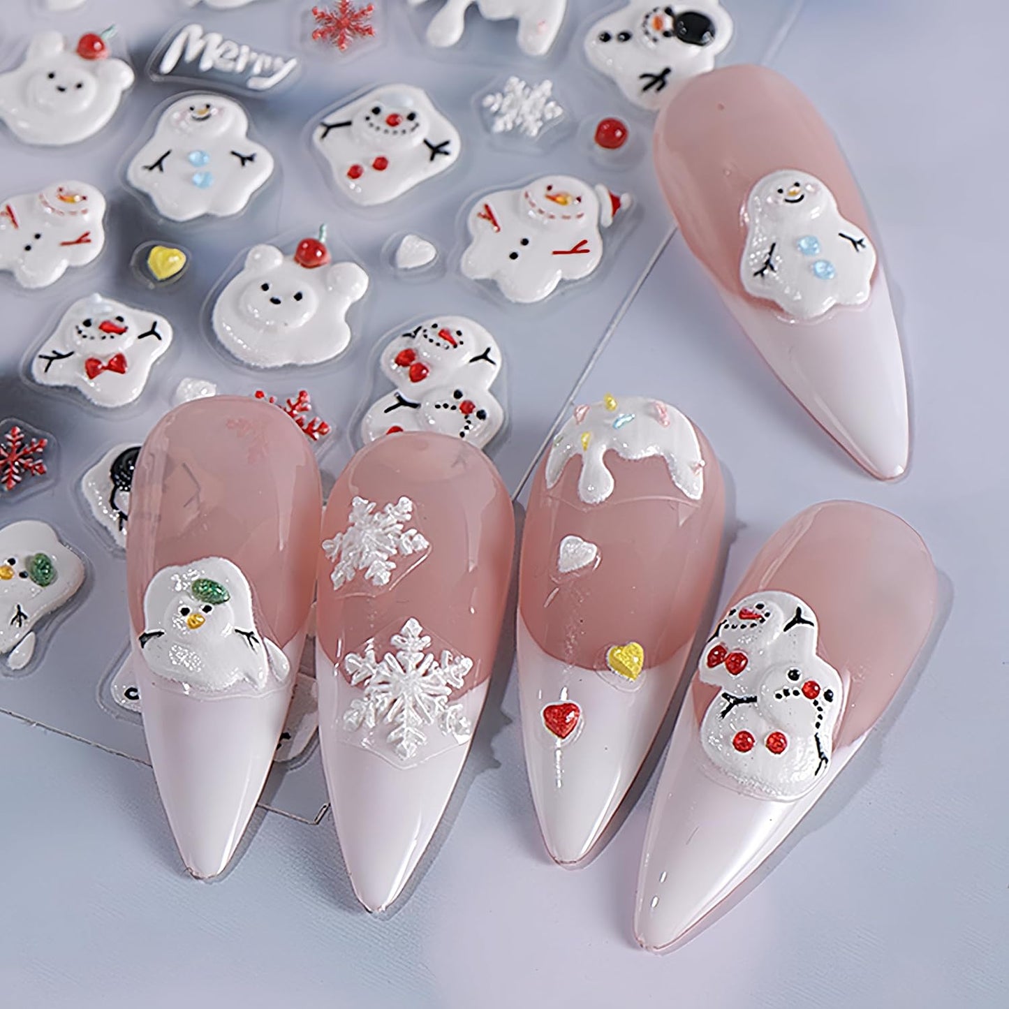 Christmas Nail Art Stickers 5D Embossed Nail Decals Xmas Snowman Winter Red and White Snowflake Design Nail Stickers Decoration for Women Girls 1 Sheet