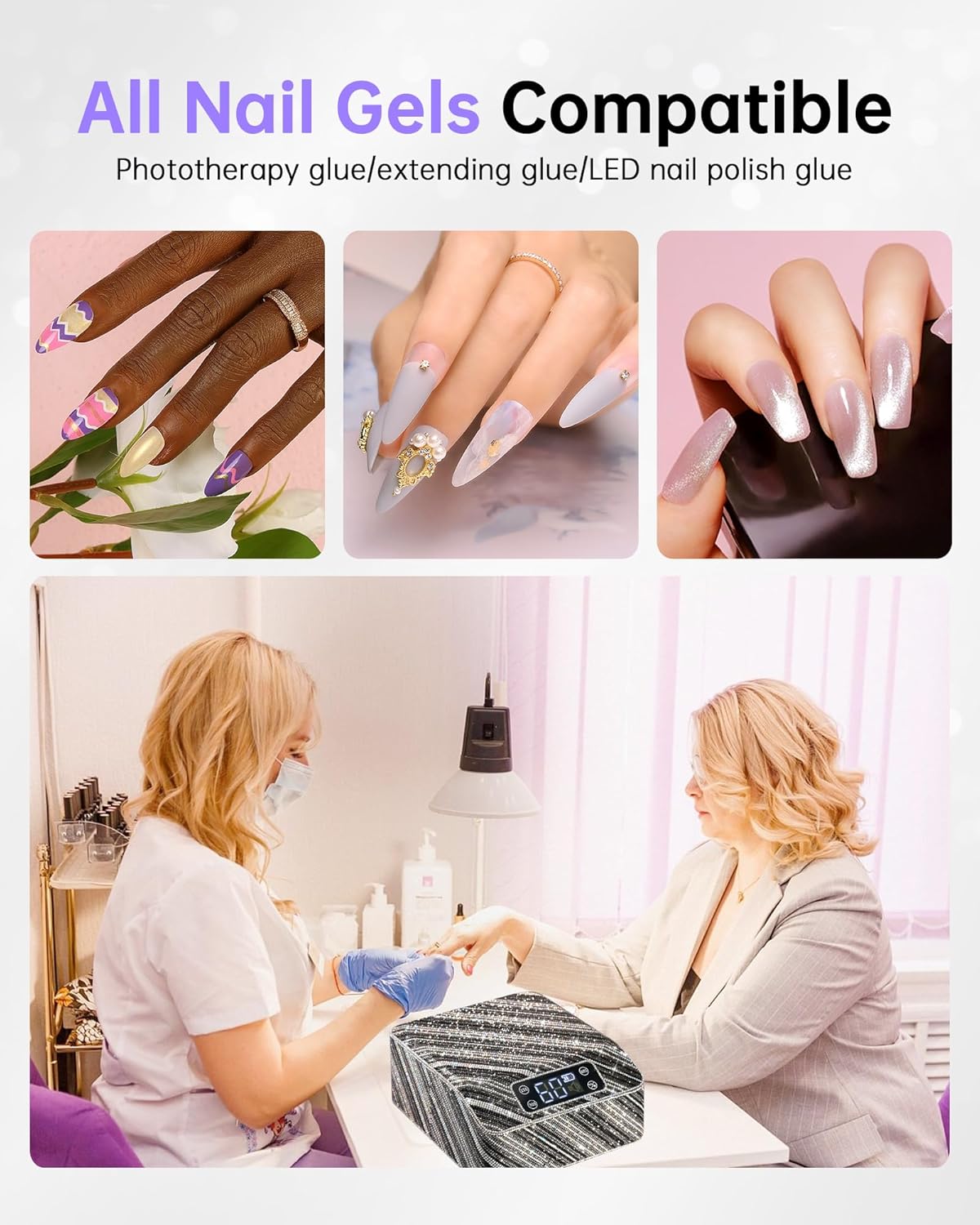 UV Nail Lamp, Rechargeable LED Nail Dryer Sparkly Gel Polish Light 4 Timer Setting Professional Quick Dry Curing Lamp with Display Auto Sensor for Salon & Home, Zebra Diamond