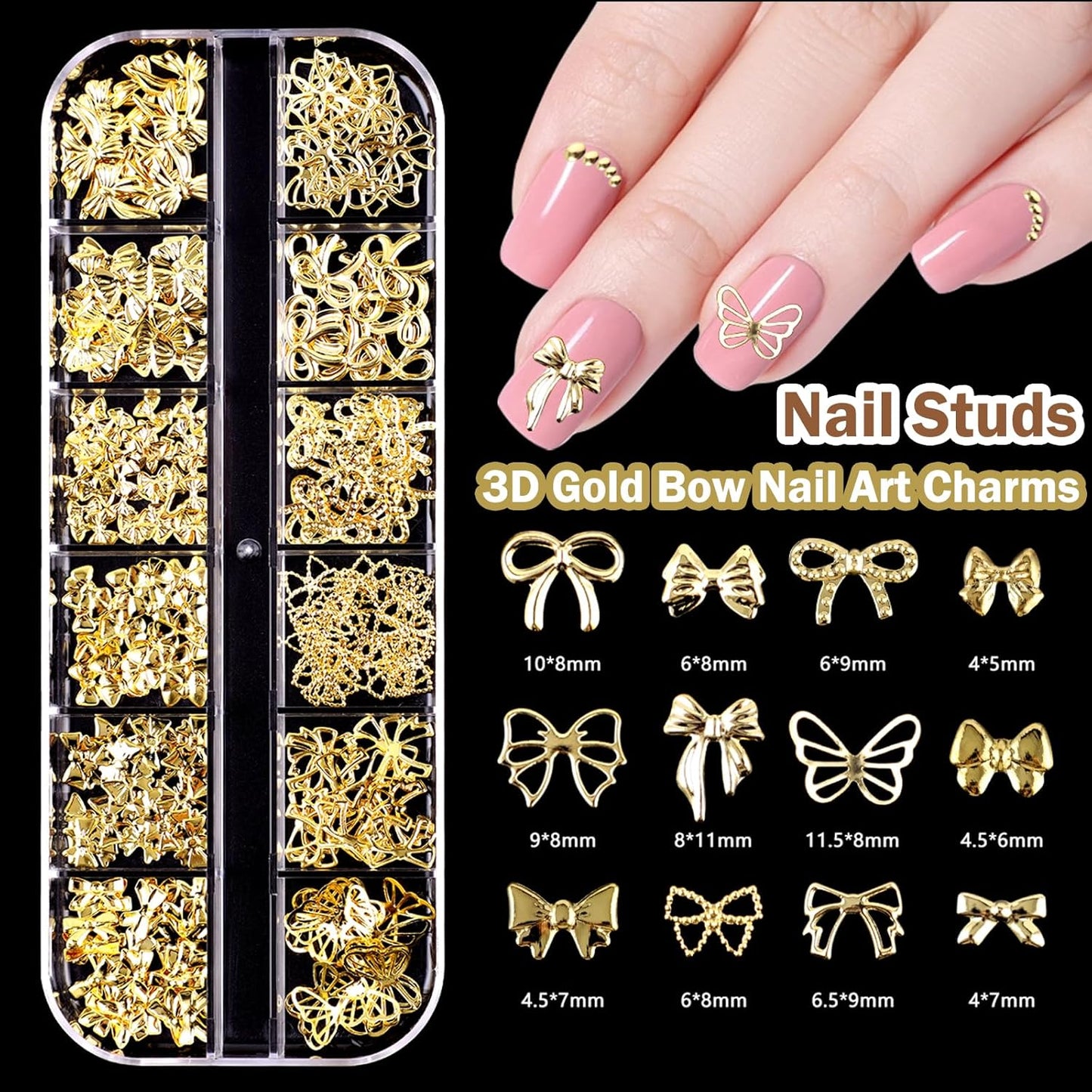3D Nail Charms and Gems Set, Color Candy Bow Star Heat Nail Art Charms,Flatback AB Gems+Gold Bow Nail Studs+Gravel Diamond,Mixed Nail Rhinestones Manicure Kit Nail Art DIY Decoration with Pickup Tools