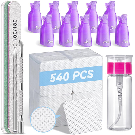 TsMADDTs Nail Polish Gel Remover Tools Kit with Lint Free Wipes, Nail Clips, 100ml Nail Polish Remover Bottle, Cuticle Pusher/Peeler, File, Buffer Block