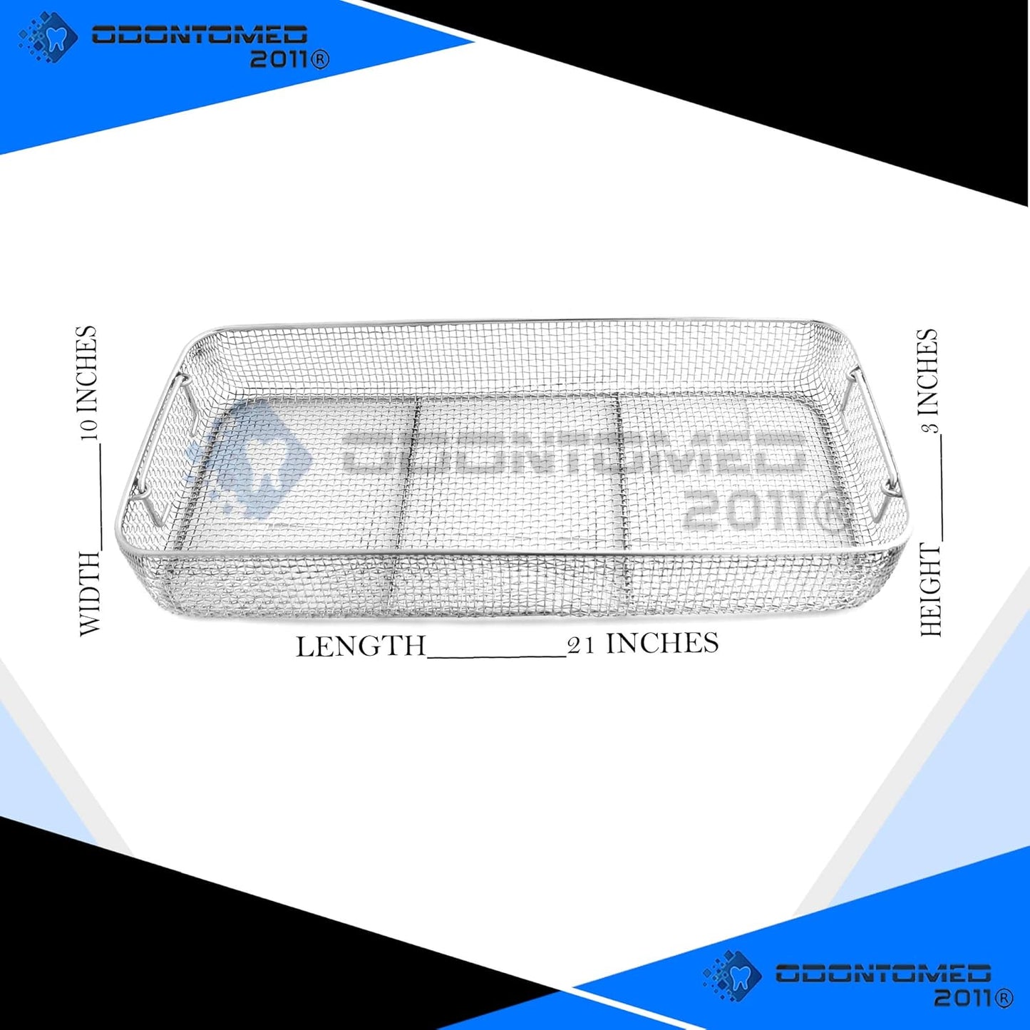 OdontoMed2011 Sterilizing Trays Micro Instruments Tray with Drop Handle 21" X 10" X 3" Wire Mesh Trays Perforated Baskets Stainless Steel DN-322