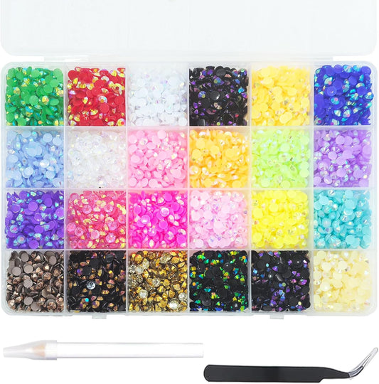 6000Pcs Nail Art Rhinestones, BetterJonny 24 Colors 5mm Round Nail Flatback Rainbow Gems Set with Tweezers and Pencil AB Glitter Flat-Bottomed Rhinestone for Crafts Decoration and Jewelry Making…