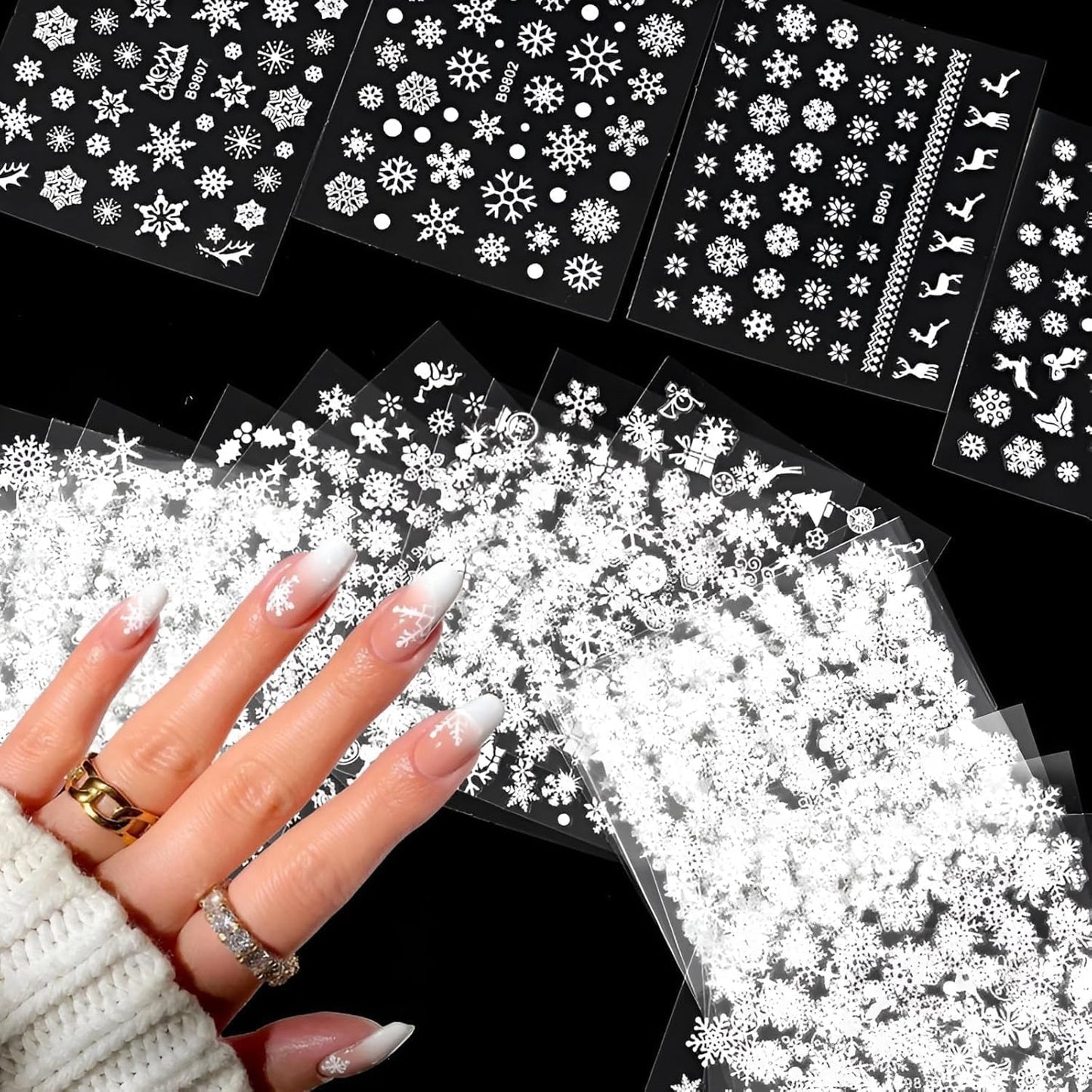 30 Sheets Snowflake Nail Stickers Decals 3D Self-Adhesive White Christmas Nail Art Stickers Santa Claus Elk Snowmen Nail Supplies New Year DIY Nail Decals Accessories