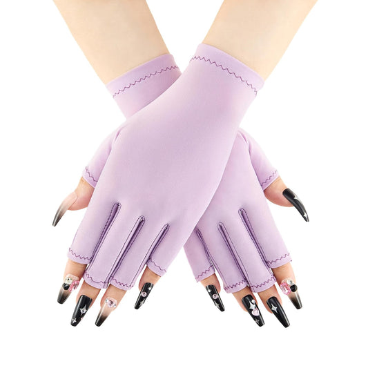 COOLJOB Anti-UV Gloves for Nail Lamp, Professional UPF50+ UV Protection Glove for Manicures, Art Skin Care Fingerless, Women Men Protect Hands from Sun and Nail Dryer Harm, Purple, 1 Pair