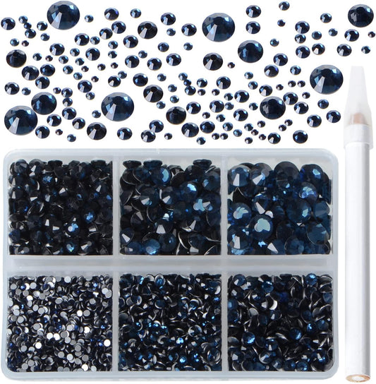 Bymitel 5000 Pieces 6 Mixed Sizes Glue Fix on Glass Rhinestones Round Crystal Gems Flatback for DIY Jewelry Making with one Picking Pen(6-Sizes 5000PCS, Montana)