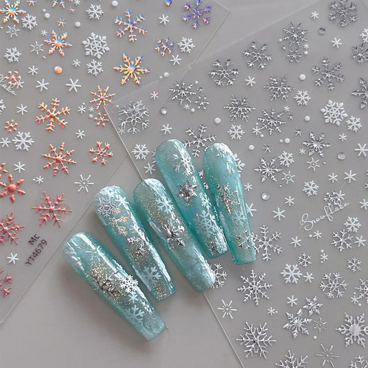 2 Sheets Snowflake Nail Stickers 3D Self-Adhesive Laser Silver Snow Flake Holiday Nail Art Stickers Winter Xmas Nail Decals Snowflake Nails Design Christmas Sticker Decoration for Women Nail Art Kit