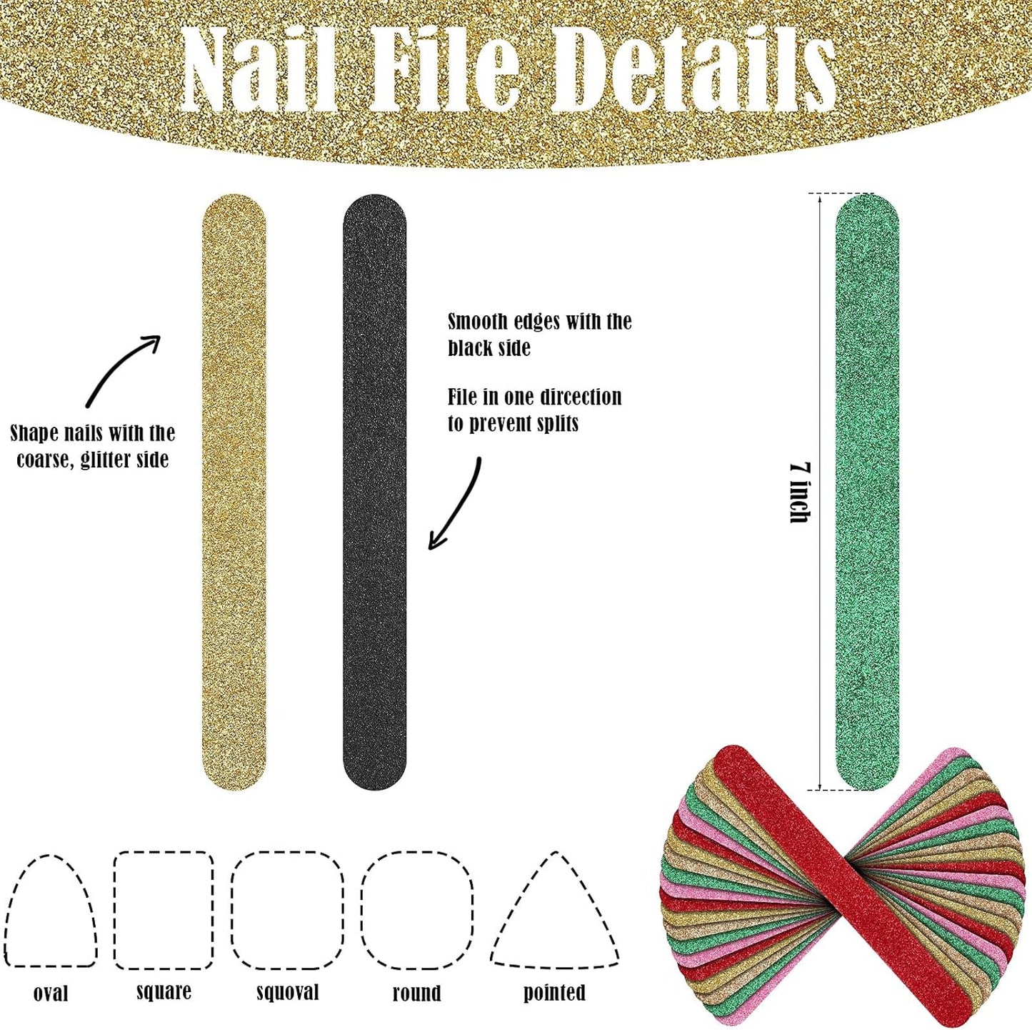 20 Pieces Glitter Nail File Colorful Nail Boards Nail Buffer Double Sided Emery Boards Fingernails Toenails Manicure Files Manicure Care Pedicure Tools for Women Girls (Bright Color)