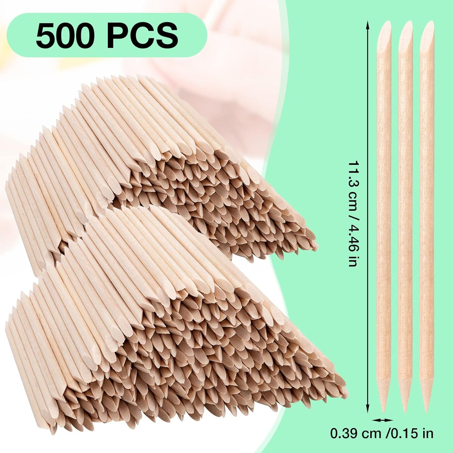 Noverlife 500PCS Orange Wood Nail Sticks, Double Sided Cuticle Pusher Remover, Disposable Cuticle Sticks for Manicures & Pedicures, Wooden Nail Art Cuticle Pusher Remover Set for Home & Salon Manicure