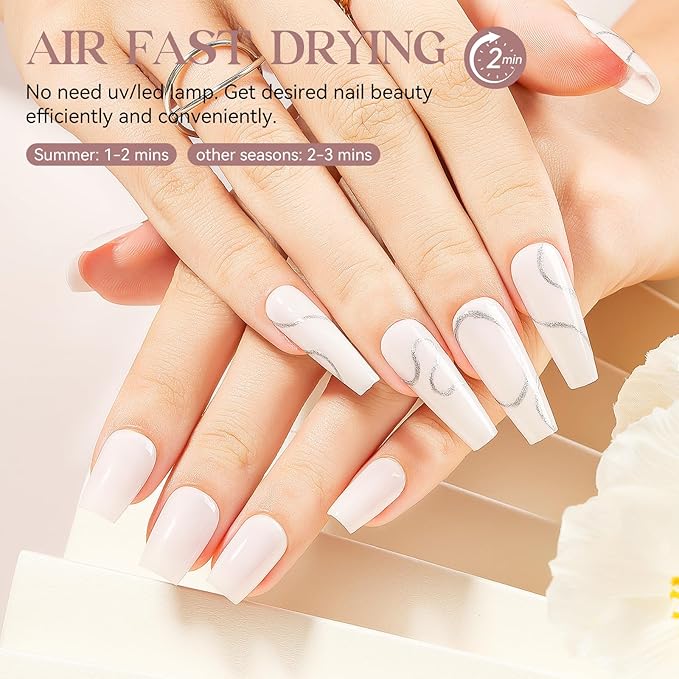 MIZHSE Quick Dry Nail Polish, Pink-White Nail Polish Non Gel Air Drying Fast, 15 ml Regular Nail Lacquer Glossy Finish Nail Art Manicure DIY Home