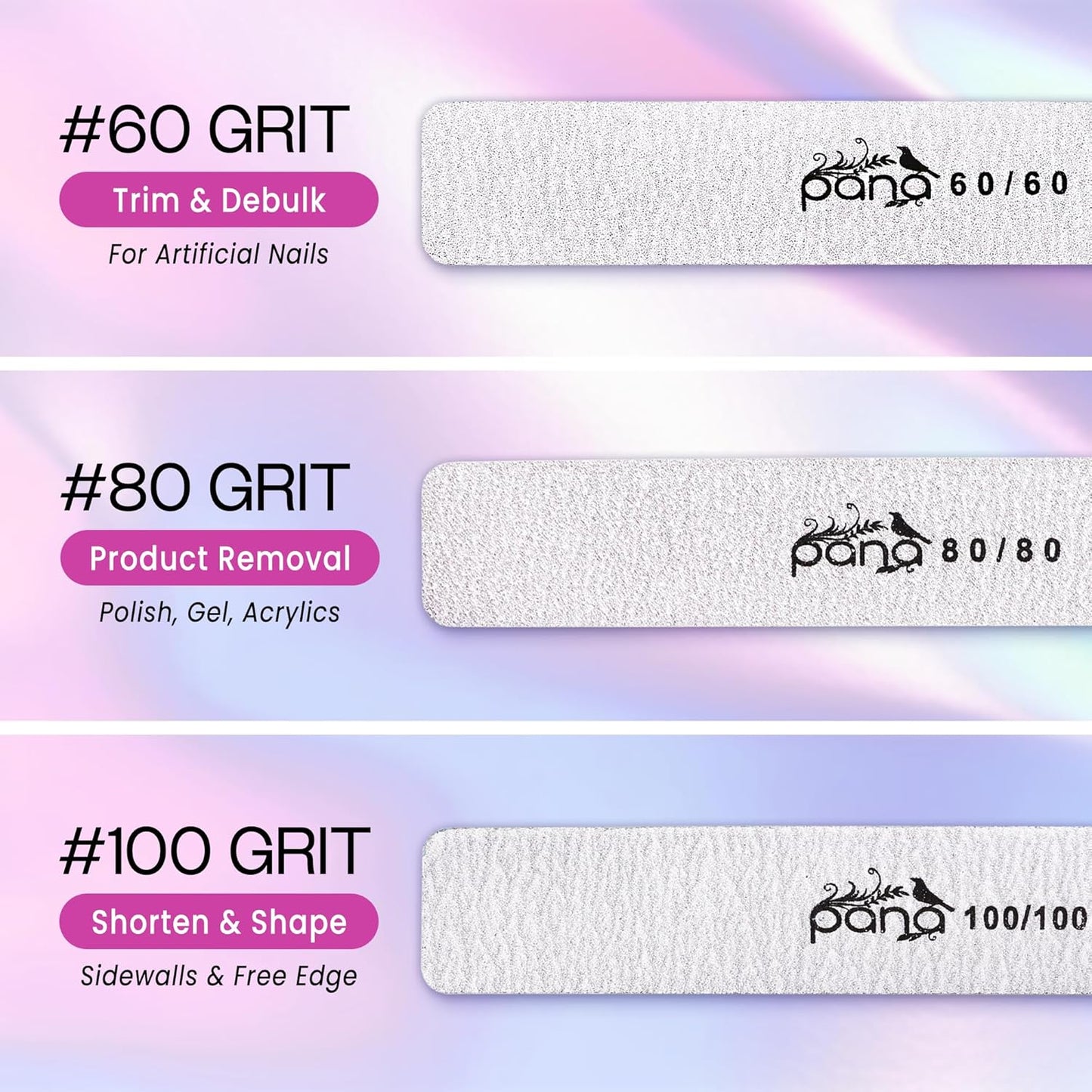 10pcs - PANA Jumbo Double-Sided Emery Nail File for Manicure, Pedicure, Natural, and Acrylic Nails - Zebra (Grit 80/80)