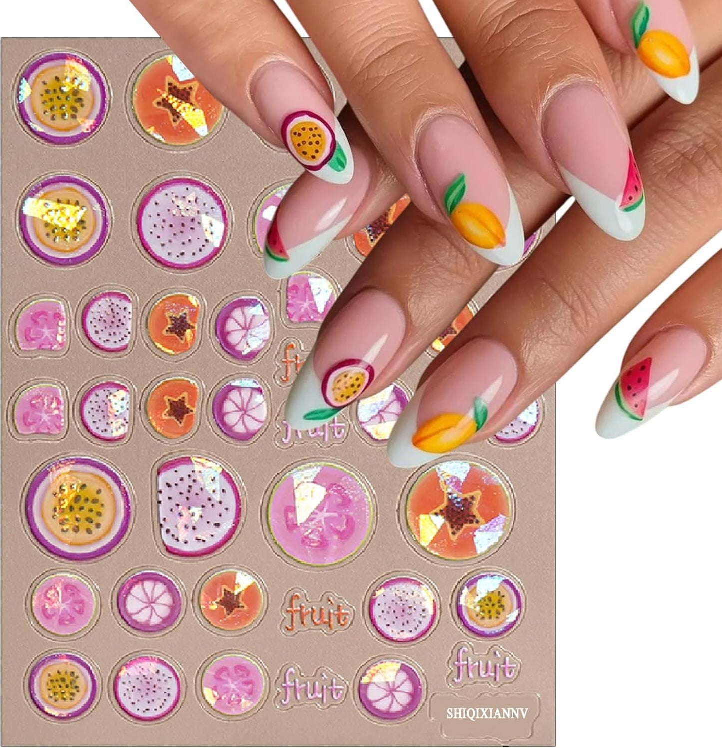 3 Sheets Summer Fruit Nail Art Stickers 5D Self-Adhesive Shell Light Embossed Lemon Orange Strawberry Nail Decals Cute Carambola Avocado Cherry Nail Supplies Women DIY Nail Art Decoration