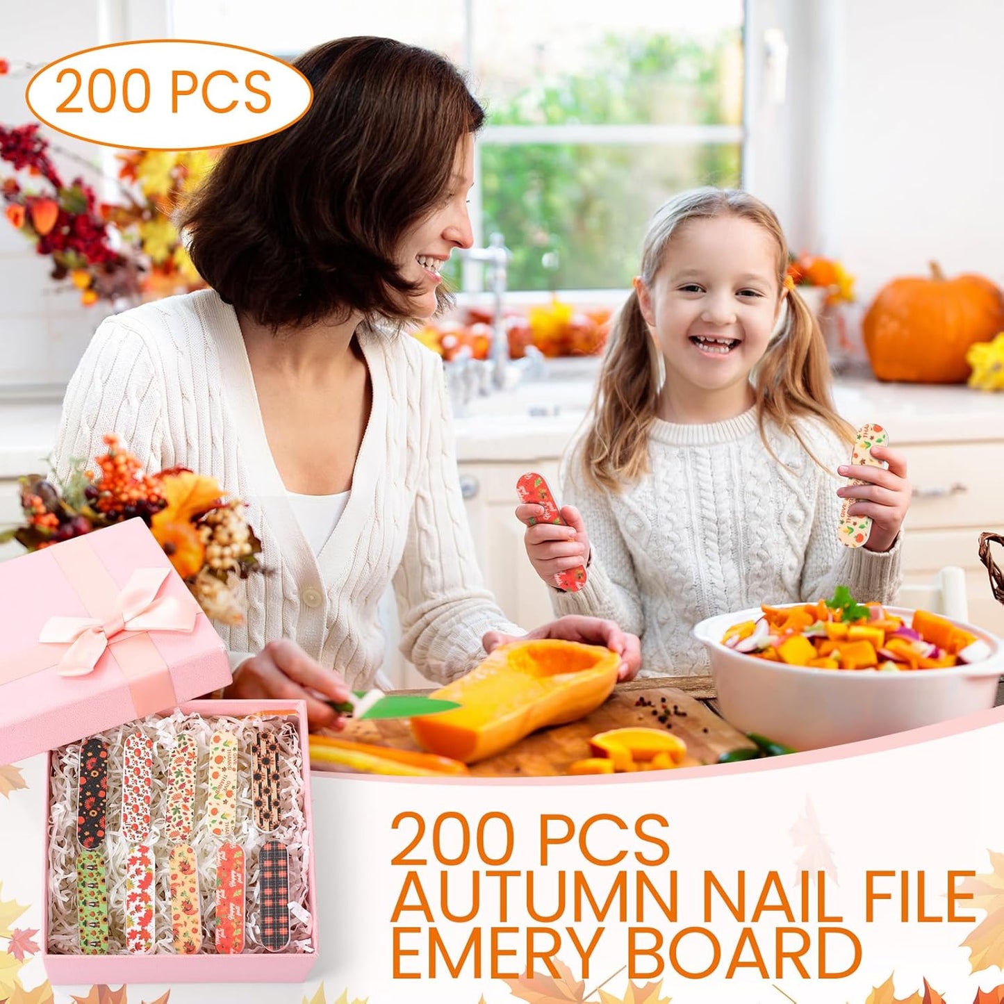 Lasnten 200 Pcs Thanksgiving Mini Nail Files Thanksgiving Gifts for Women Autumn Pumpkin Double Sided Emery Board Nail File Bulk Fall Harvest Pumpkin Manicure Tools for Party Favor Goodie Bag Filling