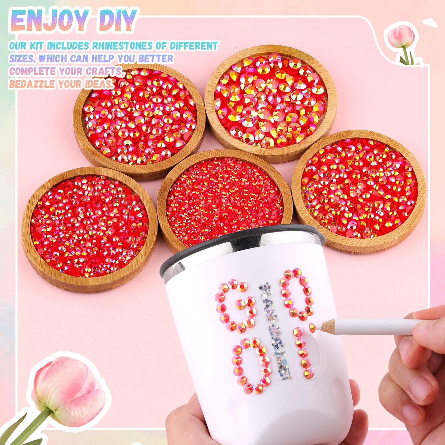 30000Pcs Resin Rhinestones for Bedazzling with B7000 Jewelry Glue, Red AB Flatback Gems Rhinestones for Crafting, Clothing Tumblers Mugs Shoes Fabric Decor Nail Art