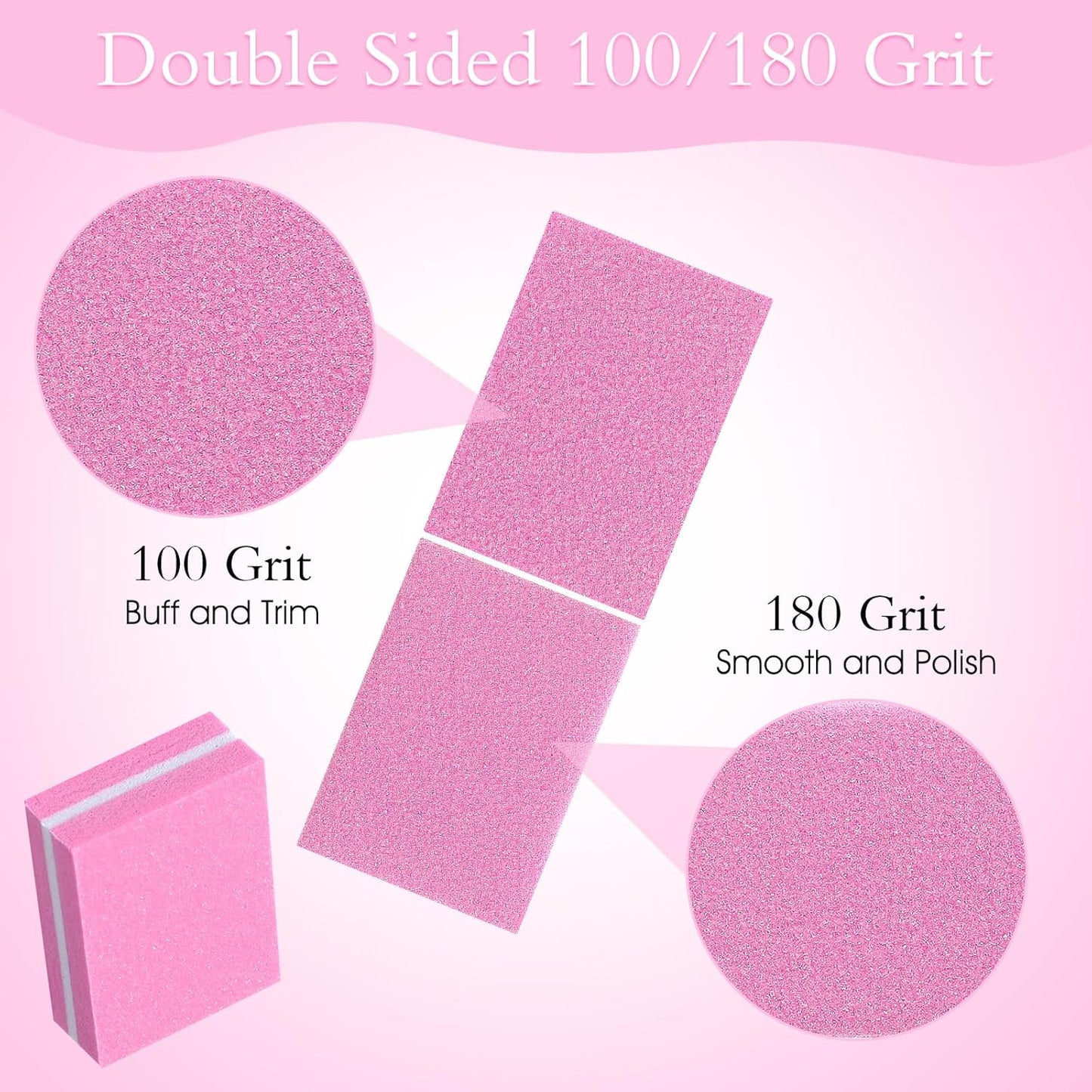 Nail Buffers (400 Pack), Mini Buffer Block Nail File for Acrylic and Natural Nails, 100/180 Grit Nail Buffer Block Bulk Buffing Blocks for Nail Buff Professional Manicure File Blocks Set Hot Pink