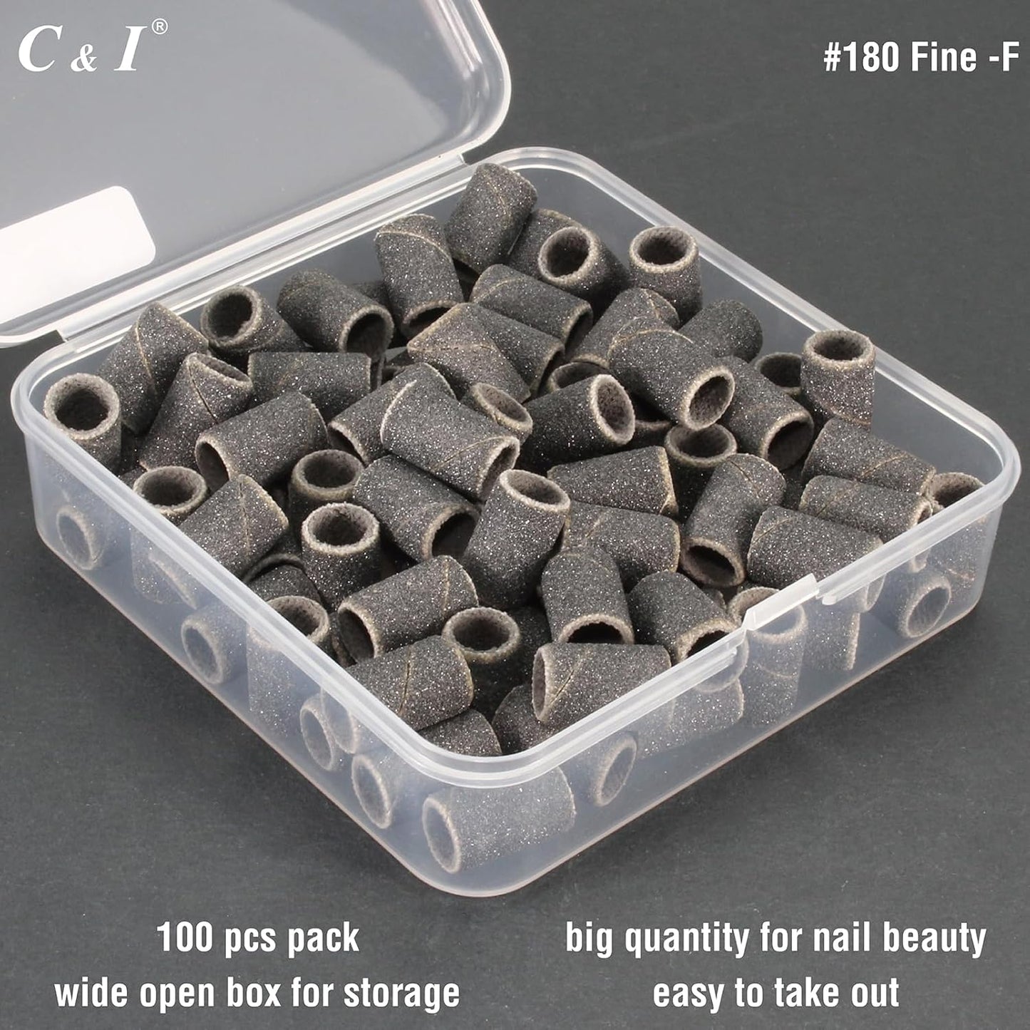 C & I Nail Sanding Bands 100 PCS Plus Upgrade Mandrel 1 PC, Nail Drill Bits for Acrylic Gel Nails Remove, Natural Nails Buffer for Nail Prep and Nail Shiner (Black, #180 Fine)