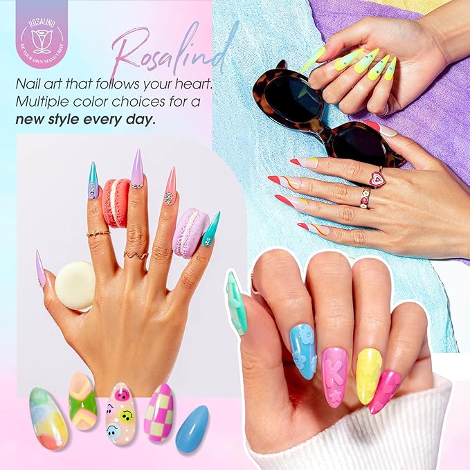 ROSALIND Neon Gel Nail Polish, 8 Colors Hot Pink Neon Orange Green Gel Polish, Bright Colors Purple Gel Polish Neon Pink Rainbow Collection Nail Art Gift DIY at Home