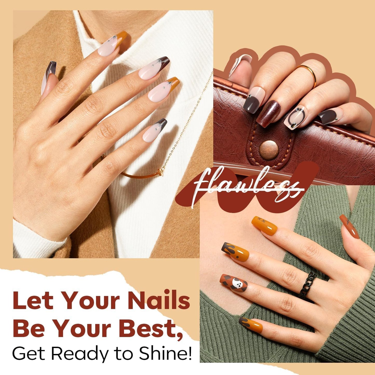 modelones Fall Orange Nail Polish Set 6 Colors, Nude Brown Maroon Gray Quick Dry Mini Nail Lacquer Kit, Nail Art DIY Home Salon Manicure Gifts for Women Girls
