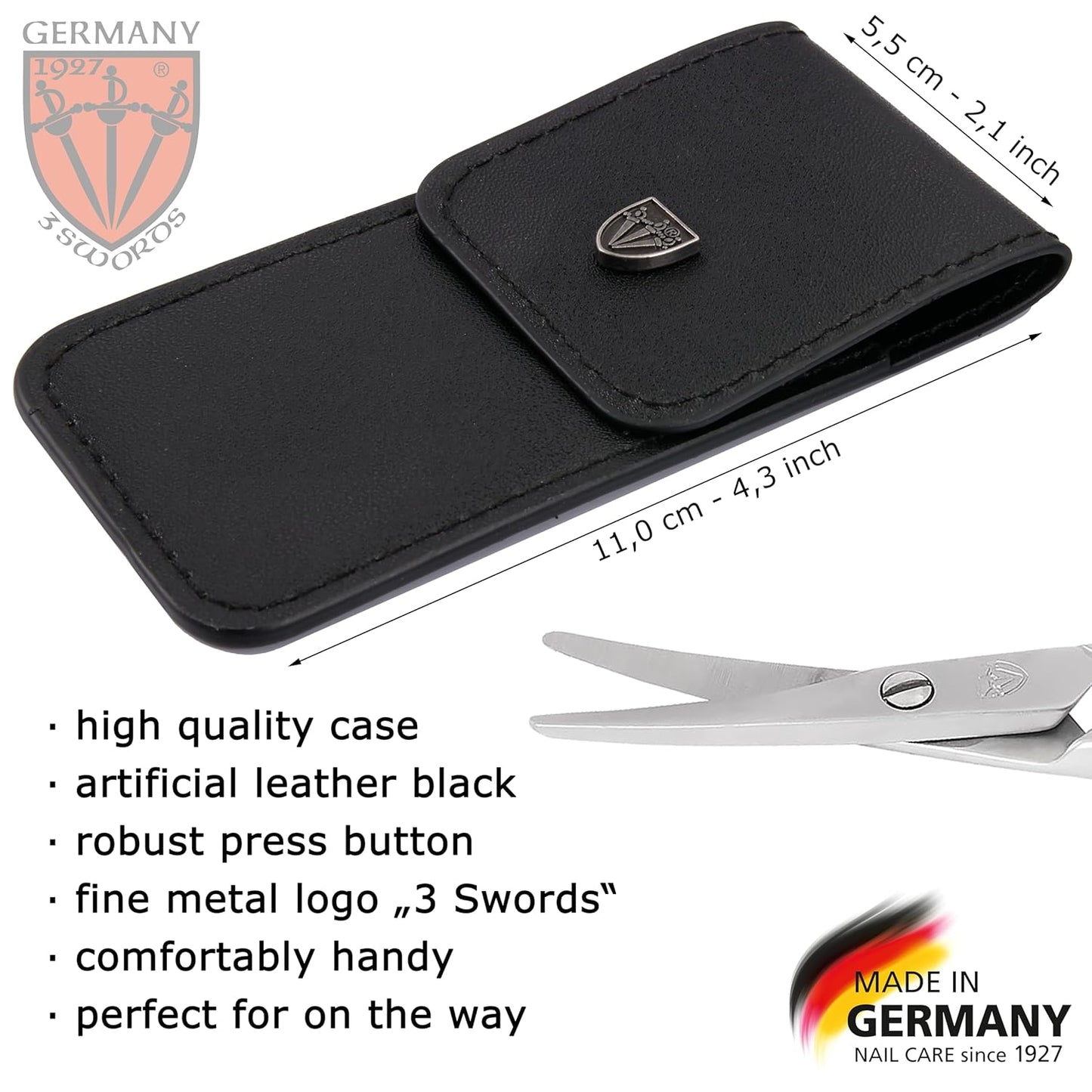 3 Swords Germany - brand quality STAINLESS STEEL CURVED CUTICLE SCISSORS (1 PIECE) with round tips for DIABETICS - manicure pedicure - nail care by 3 Swords - Made in Germany