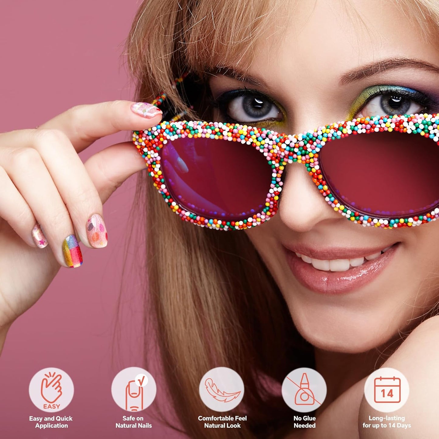 Semi Cured Gel Nail Strips-Salon Quality Semi-Cured Gel Press On Nails Stickers Strengthening Quick DIY Nail Art Manicure Kits for Women at Home(Rainbow Bomb)