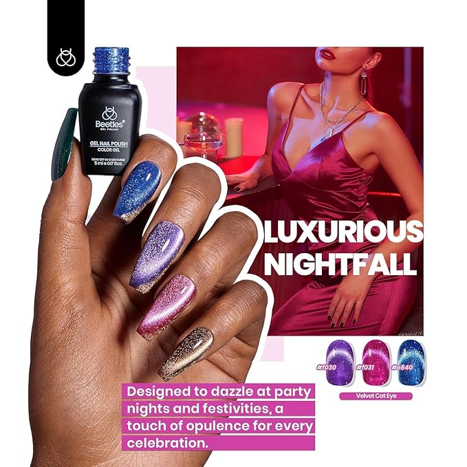 Beetles Cat Eye Gel Nail Polish Set - 36 Colors Red Purple Brown Green Burgundy Magnetic Gel Nail Polish with Magnet Base Coat Glossy Matte Top Coat Soak off UV DIY Nail Art Gift for Women