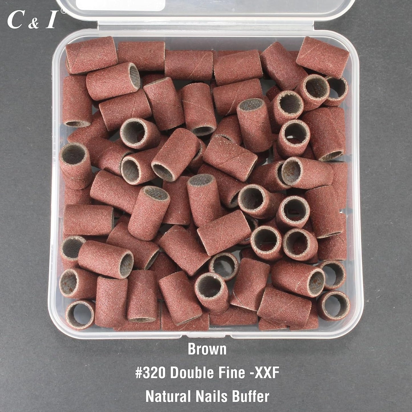 C & I Nail Sanding Bands 100 PCS Plus Upgrade Mandrel 1 PC, Nail Drill Bits for Acrylic Gel Nails Remove, Natural Nails Buffer for Nail Prep and Nail Shiner (Brown, #320 Double Fine)