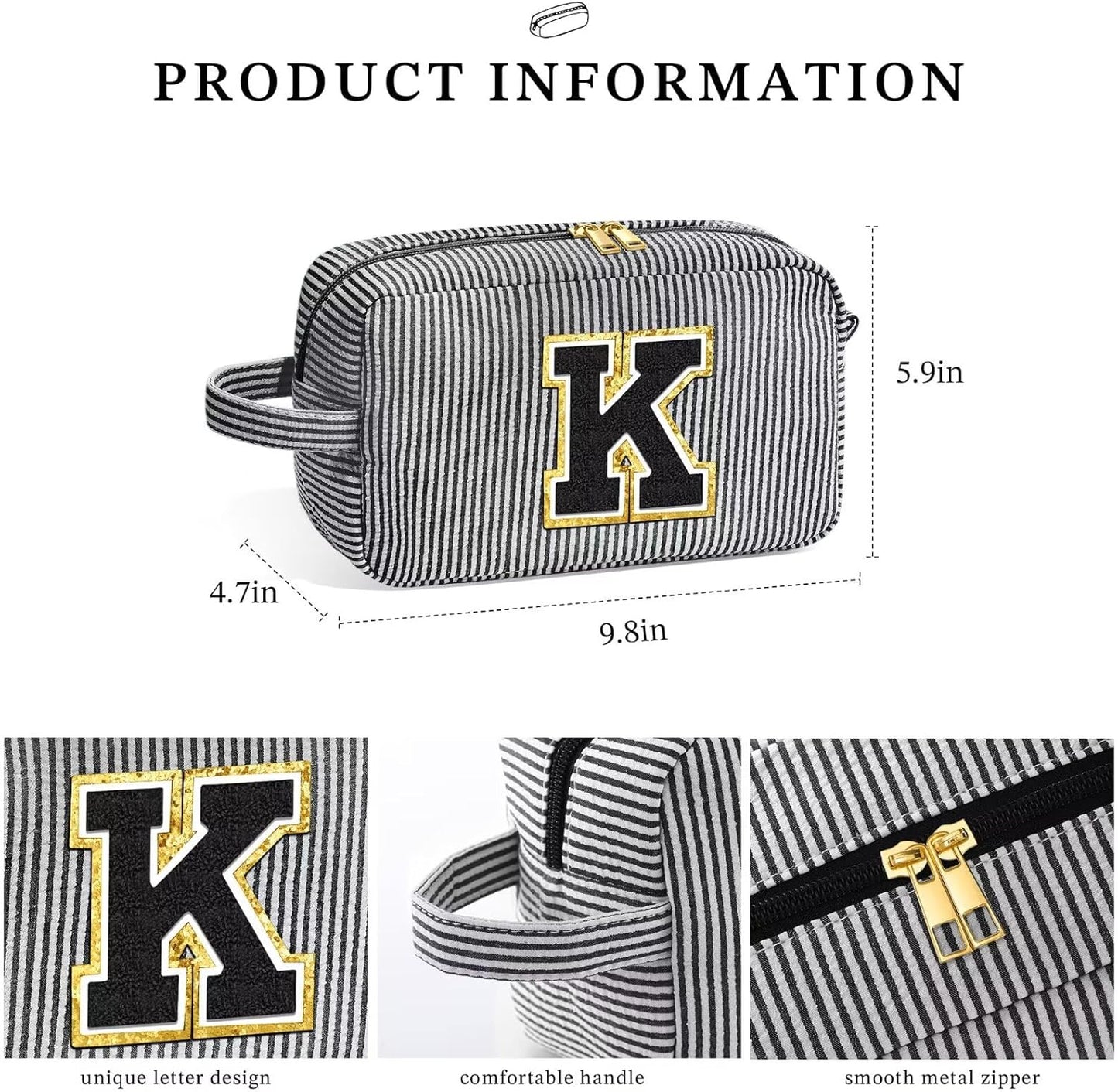 YOOLIFE Initial Makeup Bag - Personalized Monogram Cute Makeup Bag Cosmetic Travel Toiletry Pouch Make Up Case for Women Mom Best Friend Bridesmaid Sister Teacher, Birthday Gifts for Women Her H