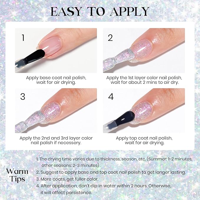 MIZHSE Rainbow Glitter Nail Polish, Quick Dry Iridescent Nail Polish, 15 ml 0.5 fl oz High Glossy Sparkle Shiny Nail Pigment Oil-based Nail Lacquer Nail Art Salon Manicure Home