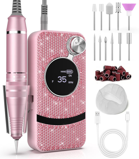 Professional Electric Cordless Nail Drill File with 11 Nail Drill Bits, 35000RPM DIY Glitter e Filer for Nails Kit Machine for Acrylic Nails Gel Polishing for Manicure Salon Home