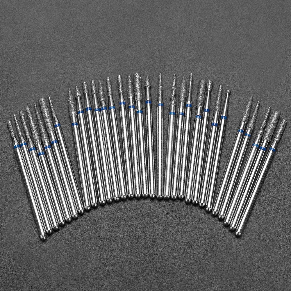 30Pcs 3/32“ Russian Manicure Drill Bits for Nails Kit,Metal Nail Drill Bits with Case for Most Electric Manicure Machines