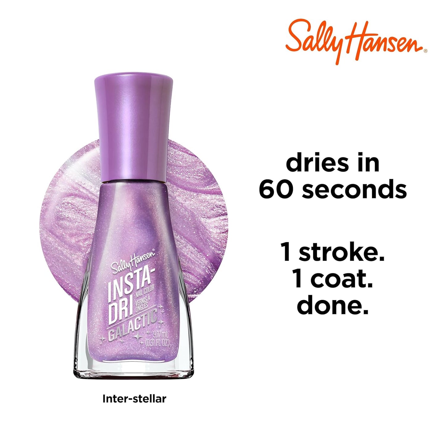 Sally Hansen Insta-Dri Galactic Nail Polish | Quick Dry, Long Lasting, Streak-Free Shine | Sheer, Shimmery | 111 Inter-Stellar | Celestial Lilac Nail Color