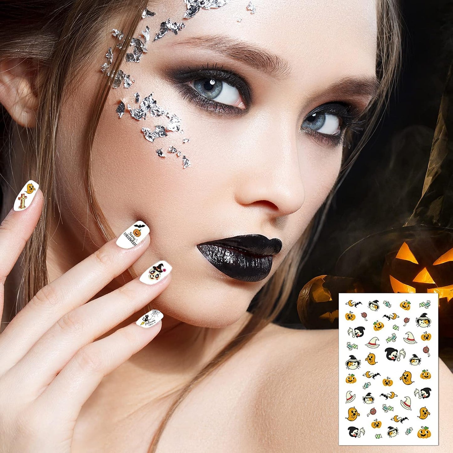 TailaiMei 10 Sheets Glow in The Dark Halloween Nail Stickers, Fluorescent Design Kids Nail Decals, Self-Adhesive DIY Nail Art Tips for Women Manicure