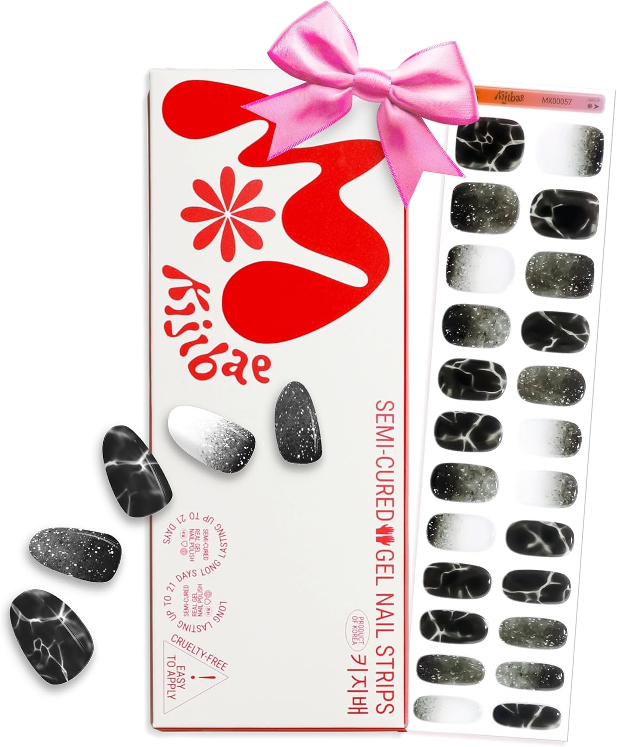 Semi Cured Gel Nail Strips - Trendy Nail Polish Wraps Works with Any UV Lamp - Long Lasting Easy Salon Manicure - 24pcs with 2 Prep Pads, Nail File & Cuticle Stick (Let's Break Up)