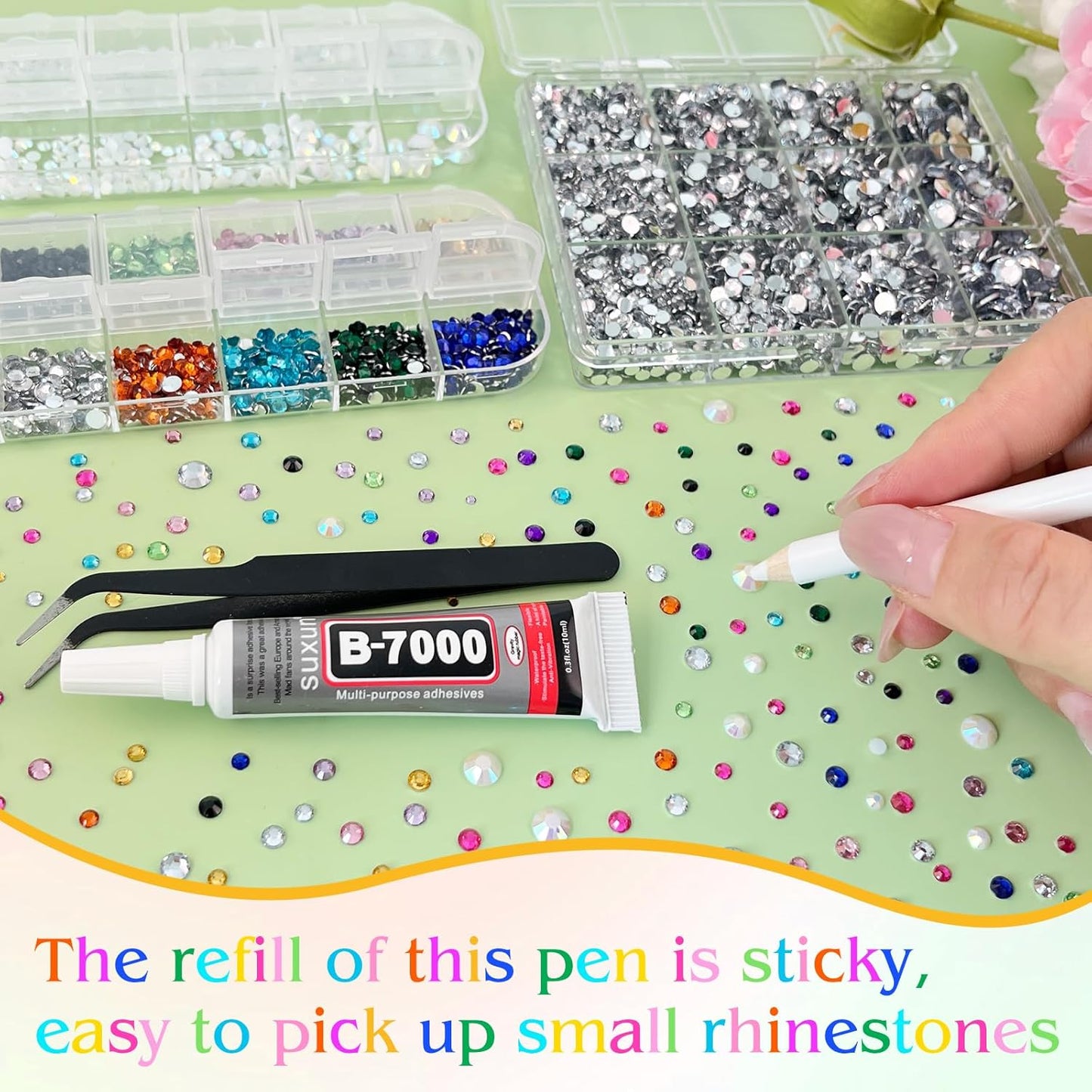 ASTARON White and Colorful Resin Rhinestones for Crafting, 2mm-6mm Mixed Flatback Resin Gemstones for Crafts Gems Bulk Jelly AB Bedazzling Diamonds with Glue for Nails, Tumblers, Mugs Decoration