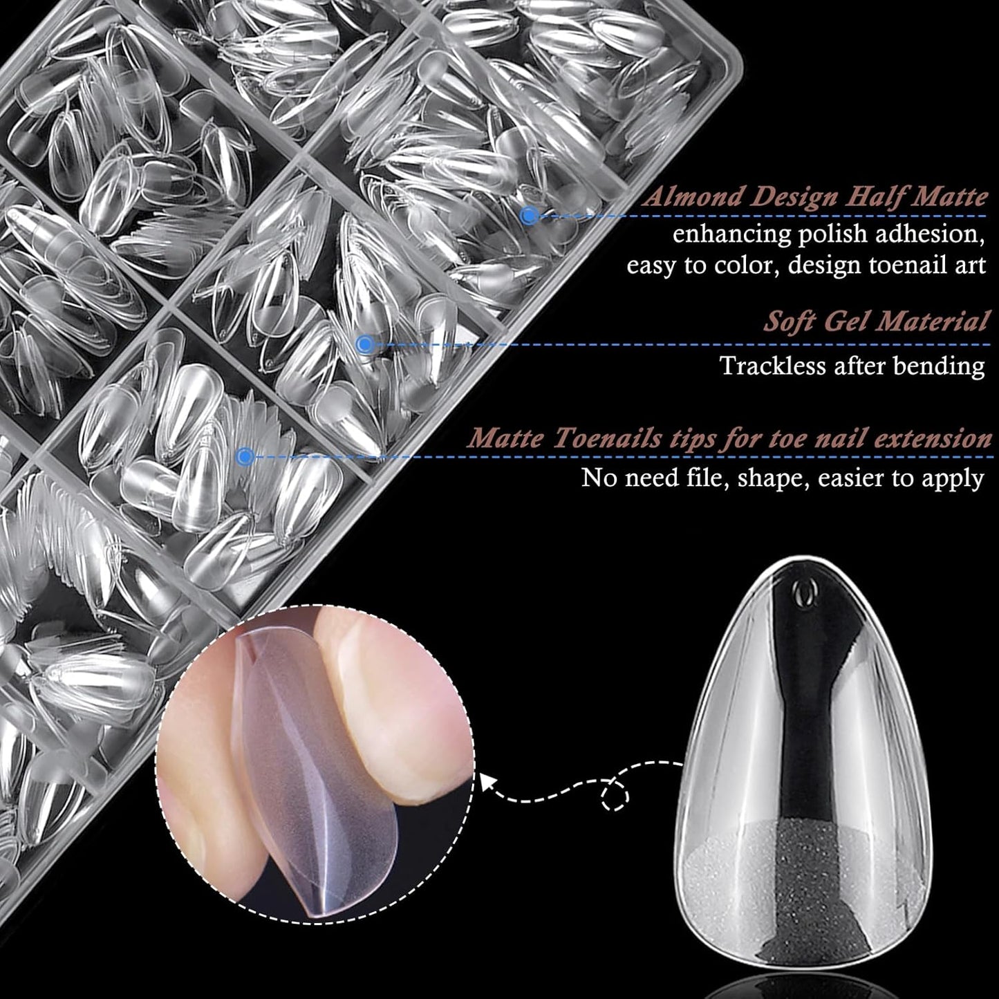 AddFavor Short Almond Nail Tips, 600pcs Soft Gel Nail Tips Almond Fake Nails Full Cover Clear False Acrylic Nails Tip for Press on Nails, Nail Extensions