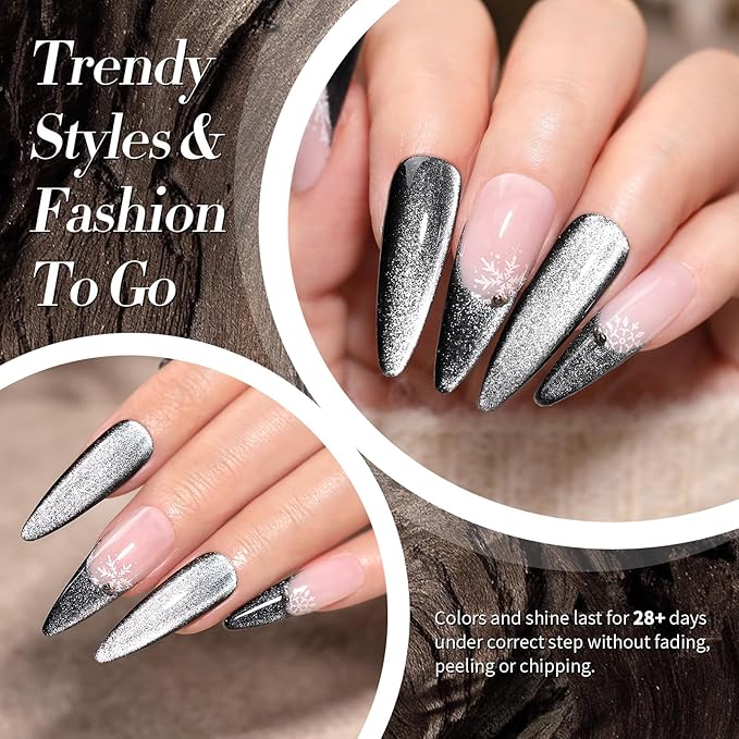 Born Pretty Cat Magnetic Eye Gel Nail Polish,Fall Winter Red Gold Silver Black Holographic Glitter Crystal Gel Polish Set Magnetic Nail Polish Kit Soak Off LED Nail Art DIY Salon Gift 7ML 6PCS
