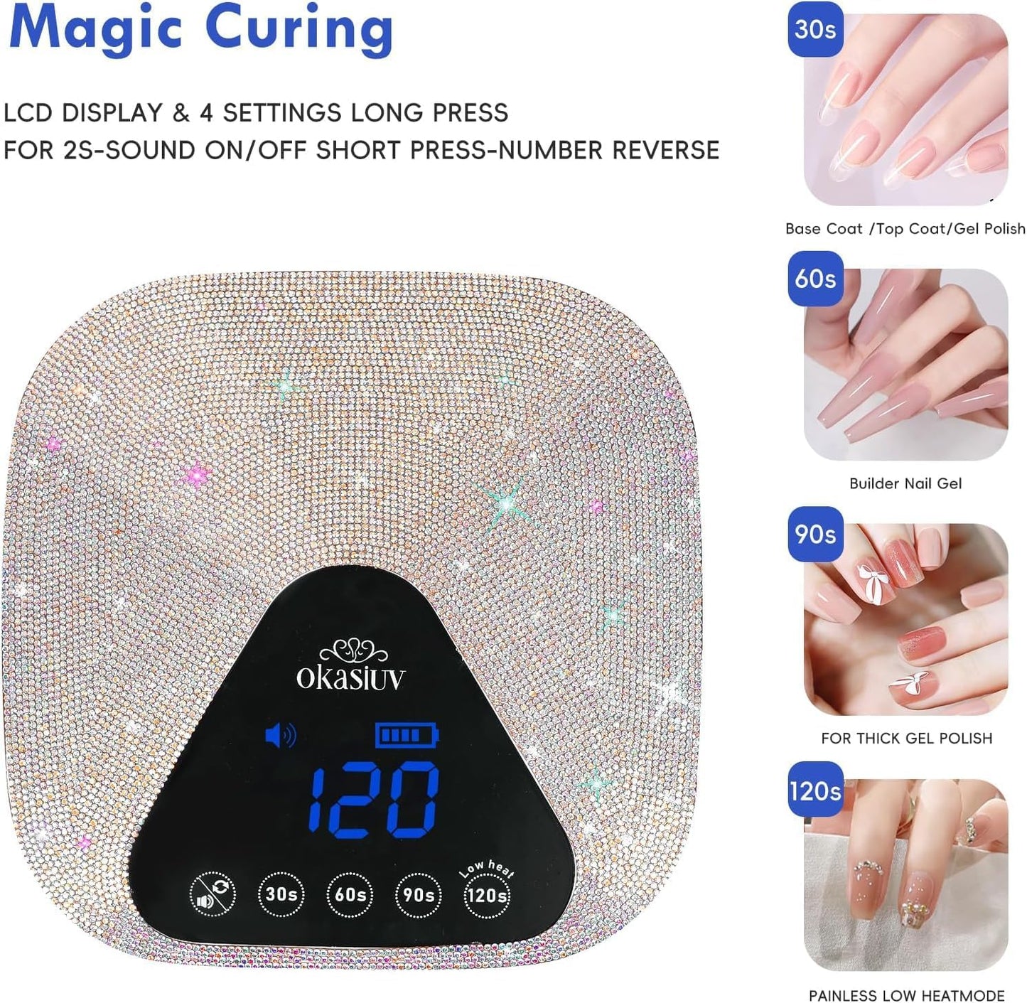 UV LED Nail Lamp with UV Gloves,Magnetic Metal Mirror Base Cordless Nail Dryer, Gel Polish Curing Light with 4 Timers,Touch Control Display,Auto Sensor for Professional Salon & Home